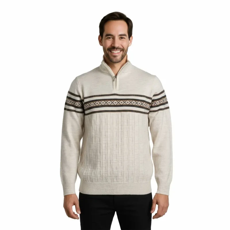 Sweter męski z zamkiem półgolf akryl wzór norweski skandynawski  Captain Mike