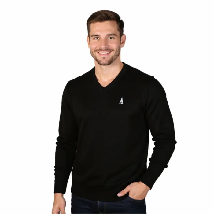 Sweter męski w serek klasyczny czarny Captain Mike