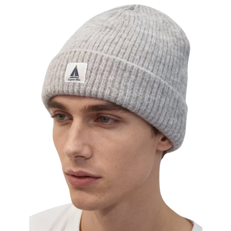 Ciepła czapka zimowa szara beanie dzianinowa Captain Mike