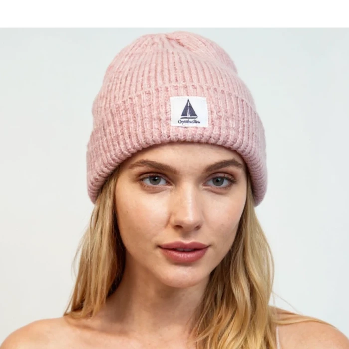 Ciepła czapka damska zimowa różowa beanie dzianinowa Captain Mike