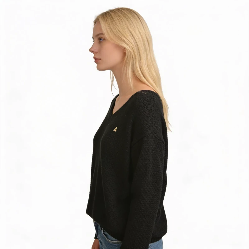 Sweter damski czarny z dekoltem w serek ciepły ONE SIZE Captain Mike