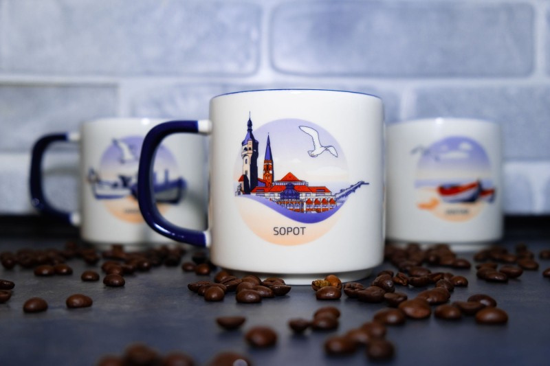 SOPOT Kubek, kolekcjonerski, znad morza, prezent, pamiątka, morski, do kawy, do herbaty, do pracy, bałtyk, morski, ceramiczny