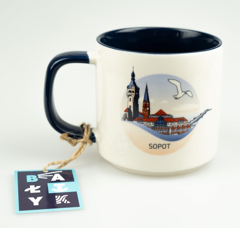SOPOT Kubek, kolekcjonerski, znad morza, prezent, pamiątka, morski, do kawy, do herbaty, do pracy, bałtyk, morski, ceramiczny