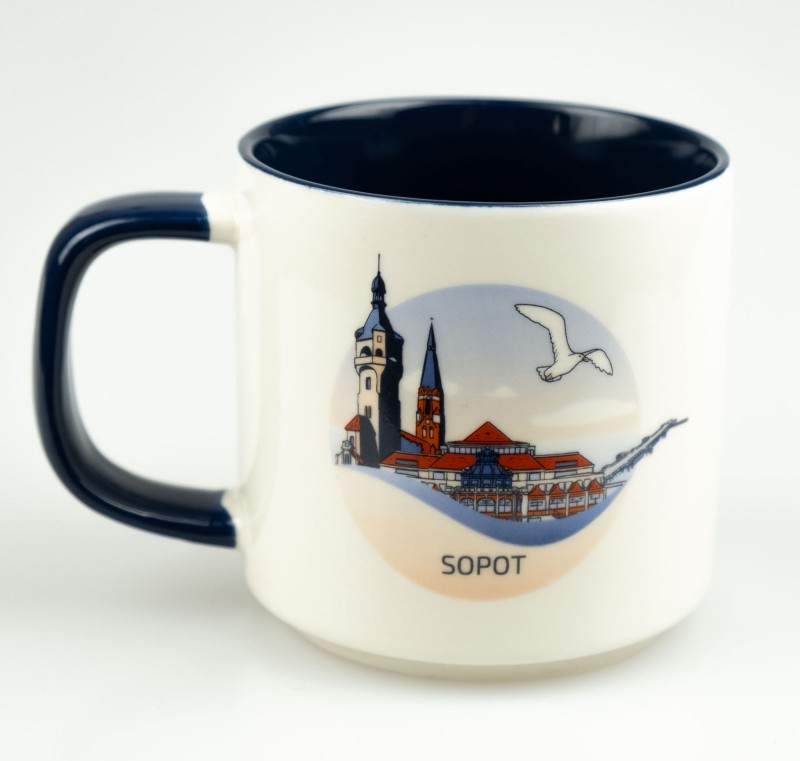 SOPOT Kubek, kolekcjonerski, znad morza, prezent, pamiątka, morski, do kawy, do herbaty, do pracy, bałtyk, morski, ceramiczny