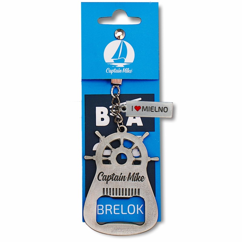brelok, klucze, do kluczy, zawieszka, OTWIERACZ, koło sterowe, z nad morze, morze, pamiątka Captain Mike, I LOVE MIELNO