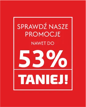 Sprawdź aktualne promocje w sklepie internetowym Captain Mike i zaoszczędź nawet do 53%. Obraz na czerwonym tle informuje o atrakcyjnych rabatach, zachęcając do skorzystania z wyjątkowych okazji na zakupy online. Nie przegap szansy na tańsze zakupy!